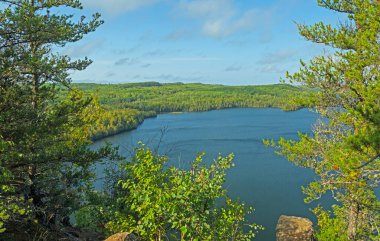 Minnesota 'daki aç Jack Gölü' nün yukarısında yemyeşil bir orman gölü manzarası