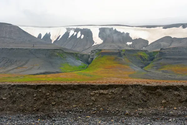 Svalbard Adaları 'ndaki Kapp Waldburg' da terk edilmiş Arktik Manzara