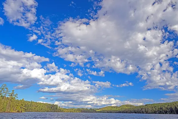 Beyaz ve Kabarık Bulutlar Minnesota 'daki Sınır Suları' nda Uzak Bir Gölün Üzerinde