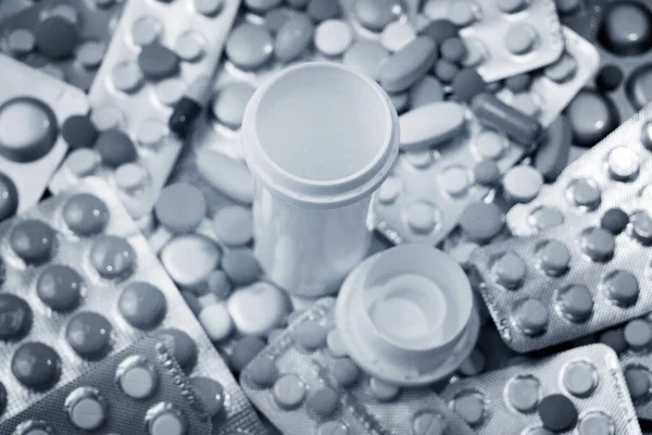 Grande Gruppo Capsule Assortite Pillole Compresse Blister Sfondo Immagine Tonica — Foto Stock