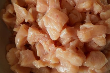 chopped chicken meat background, meat heap, ground chicken meat, closeup