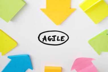 IT worker with agile board. Using scrum board for task control is a kind of agile development methodology, top view