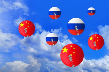 balloons incident 2023, Russian and Chineese balloons under in the sky, Spy balloon, violation airspace concept