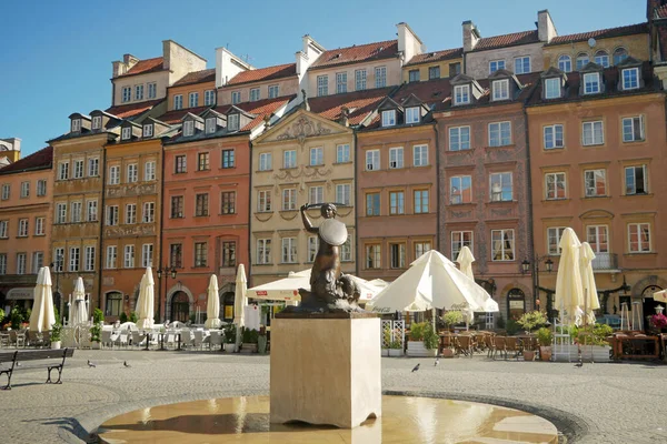 Fountain Mermaid Colorful Houses Old Town Market Square Warsaw Capital — Stockfoto