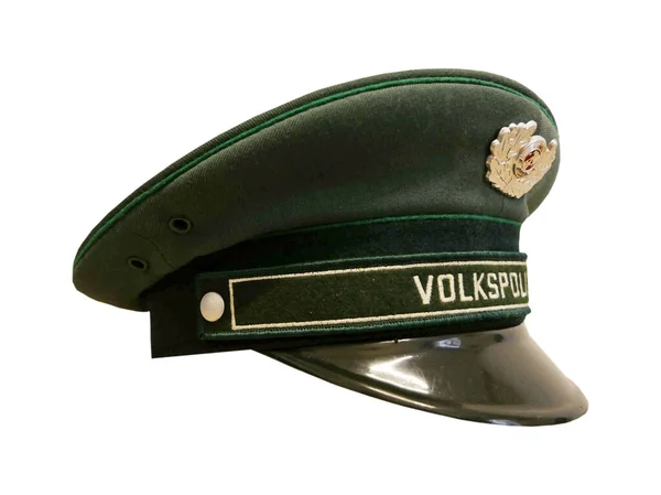 stock image cap of the people's polizia (volkspolizei) in the GDR (Germany) isolated on white, The first police unit for public order was created in Berlin on May 20, 1945. closeup