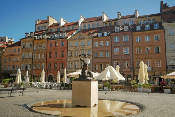 Fountain Mermaid Colorful Houses Old Town Market Square Warsaw Capital — Stock fotografie