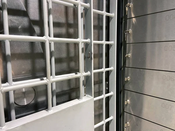 stock image Safe deposit boxes room inside of a bank vault. Safes, Closeup