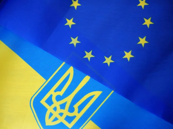 Union Européenne Ukraine Drapeaux Union Européenne Bleue Drapeau Drapeau Ukrainien — Photo