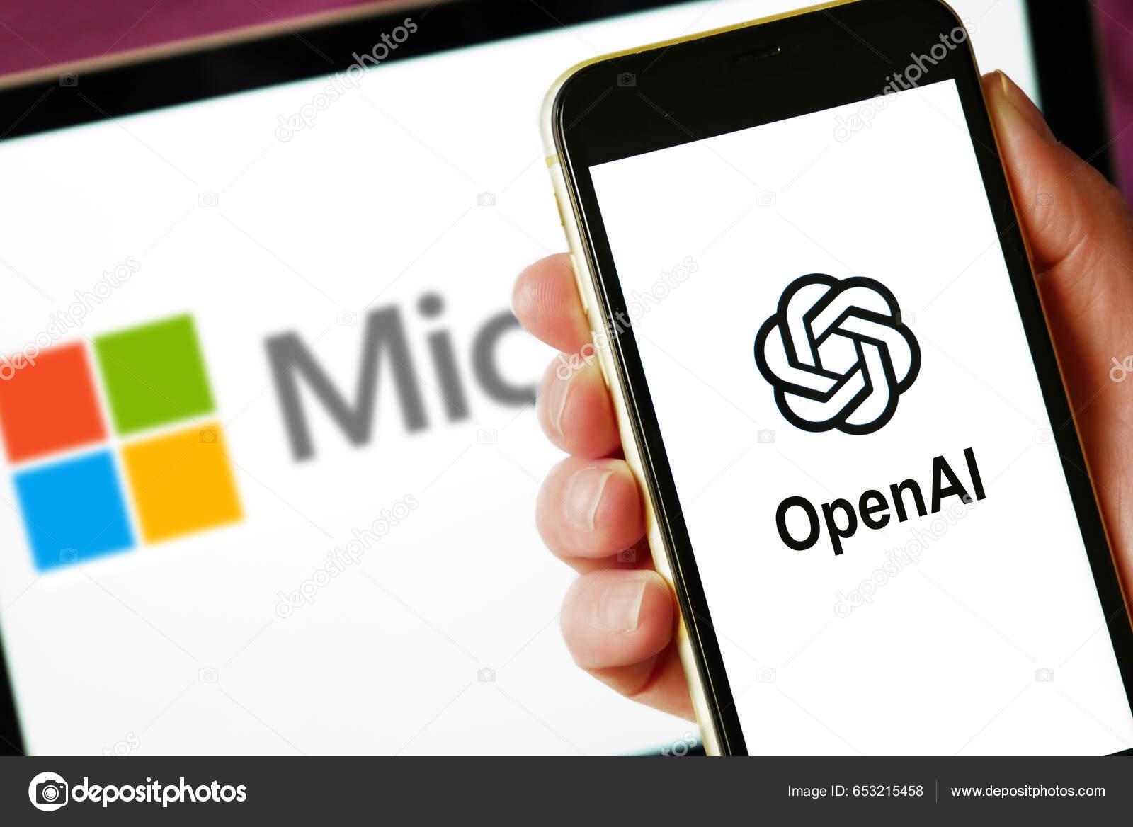 Lviv Ukraine 2023 Hand Holding Smartphone Openai Logo Screen Laptop