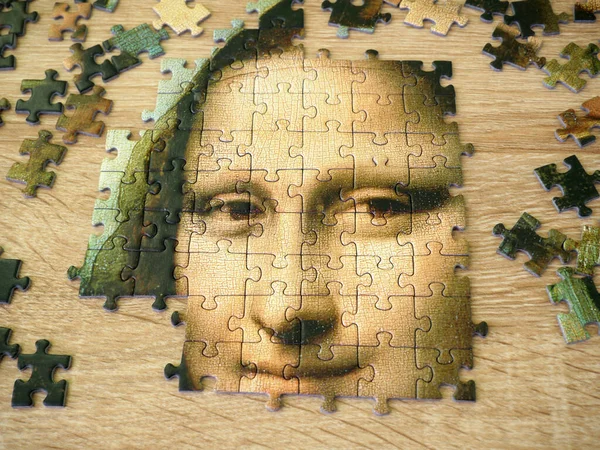 Kirakós Kirakós Női Arc Mona Liza Gioconda Leonardo Vinci Ősi — Stock Fotó