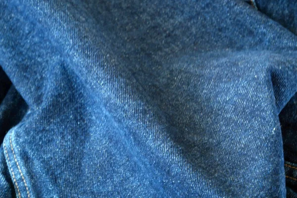 蓝色斜纹棉布背景 蓝色折皱布 斜纹棉布 牛仔织物 帆布牛仔质感 蓝色斜纹棉布 可用作背景 — 图库照片