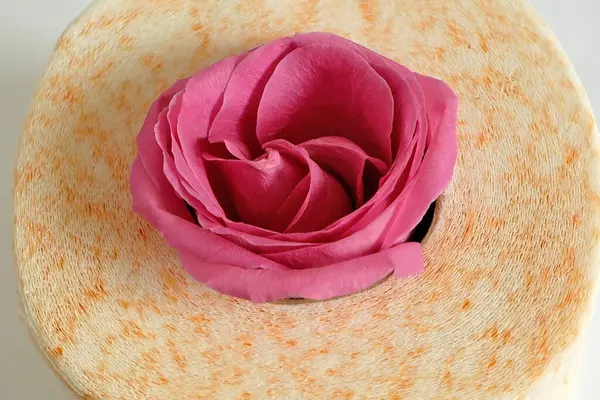 roll of toilet paper with fresh roses and petals on w background, gentle and soft toilet paper with rose fragrance