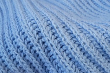Örgü yün kumaşın ayrıntıları. mavi tekstil arka planı. Yün Doku Arkaplanı, Örgü Yün Kumaş, Kıllı Tekstil, Doku, Yakın plan
