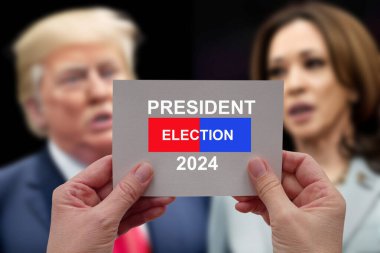 Washington, ABD - 16 Eylül 2024: Kamala Harris ve Donal Trump ile ilgili haber bülteni. Donald Trump, Kamala Harris 'e karşı ABD Başkanı. ABD seçimleri 2024