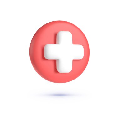 Beyaz arka planda modern tarzda kırmızı medikal 3D. Sağlık sigortası ikonu kavramı. Eczane konsepti. İzole vektör illüstrasyonu.