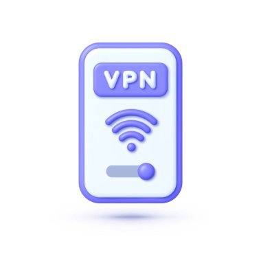 Beyaz arkaplanda 3 boyutlu VPN bağlantı kavramını güvene al. Akıllı telefon 3d vektör simgesi. Sanal özel ağ bağlantı genel görünümü. Güvenli internet teknolojisi. Vektör 3d illüstrasyon.