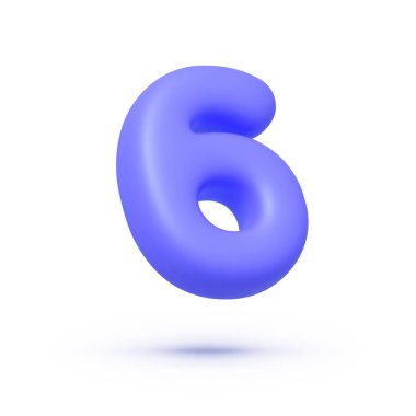 Altı Numara 3 boyutlu. Modern 3D harfler, konsept tasarım için beyaz arka planda altı üç boyutlu. Tipografi tasarımı. Vektör illüstrasyonu.