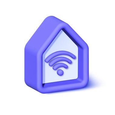 Akıllı ev ikonu 3d, basit modern dijital teknoloji 3D tasarım, Wi-fi konsept vektörü dahil. Mobil uygulama tasarımı için illüstrasyon. İnternet ağı konsepti. Vektör illüstrasyonu.