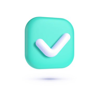 Web arkaplan tasarımı için 3D kontrol işareti. 3D işaretini kontrol et. Beyaz fonda 3D düğme. İzole vektör illüstrasyonu.