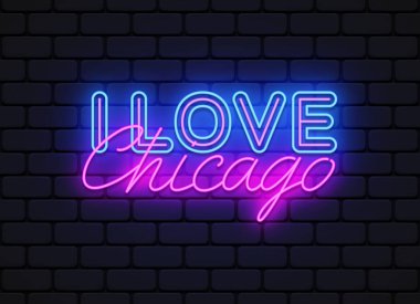 Chicago Neon tabelasına bayılırım. Afiş tasarımı için Amerikan Chicago neonu. Tipografi posteri. Vektör modern tasarım.