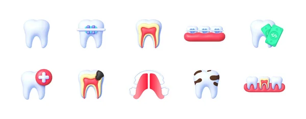 Ikony Stomatologii Projektowania Medycznego Ikony Dentystyczne Realistycznym Stylu Ikony Ochrony — Wektor stockowy