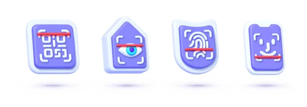 Scan Set Web Design Идентификация Лиц Сканирование Пальцев Сканирование Глаз — стоковый вектор