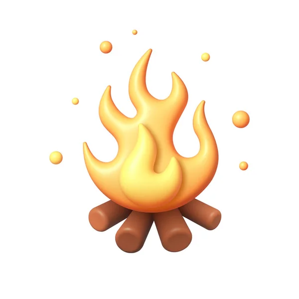 火災や木のアイコンベクトルと3Dキャンプファイヤー かわいいデザイン要素 ベクターイラスト — ストックベクタ