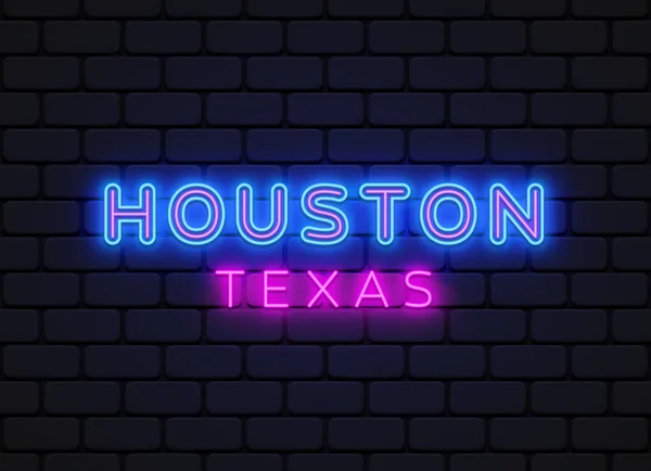 Neon Houston Stile Americano Sfondo Chiaro Effetto Luminoso Luminoso Illustrazione — Vettoriale Stock
