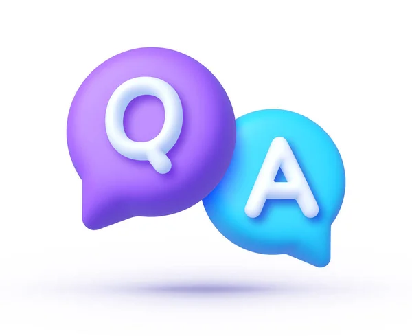 質問と答えのスピーチバブル3Dベクトルイラスト 紫と青の長方形のプッシュ通知 よくある質問 Qおよび手紙 ベクターイラスト — ストックベクタ