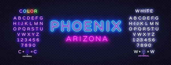 Amerikan Phoenix Şehri Neonu Tasarım Elemanı Metin Neon Işareti Düzenleniyor — Stok Vektör