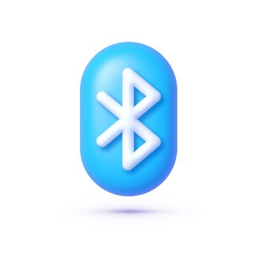 Blue bluetooth 3d sign on white background. Design element. Vector graphic illustration. clipart