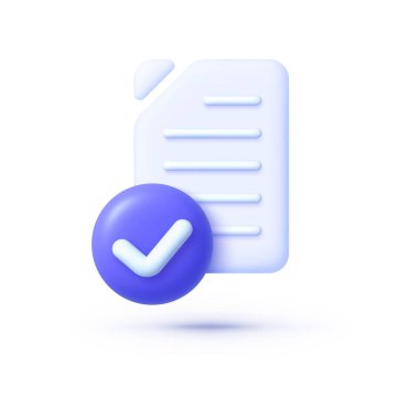 Kağıt tasarımı için beyaz arkaplanda 3D dosya kontrolü yapan 3d simgesi. Vektör grafik illüstrasyonu.