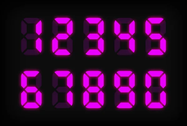 Paarse Elektronische Nummers Zwarte Achtergrond Led Klok Digitaal Horloge Elektronische — Stockvector