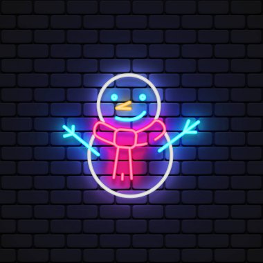 Dekorasyon tasarımı için Kardan Adam neon ikonu. Vektör illüstrasyonu.