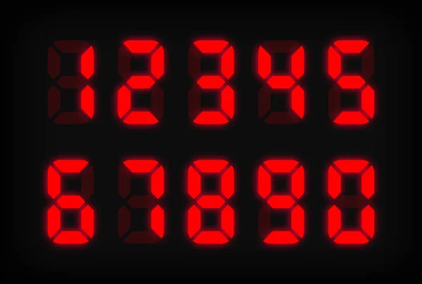 Numéros Numériques Rouges Sur Fond Clair Chiffres Électroniques Numéros Led — Image vectorielle