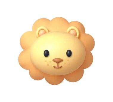 Beyaz arkaplanda aslan simgesi 3d. Sevimli komik karakter. 3d karikatür basit vektör çizimi.