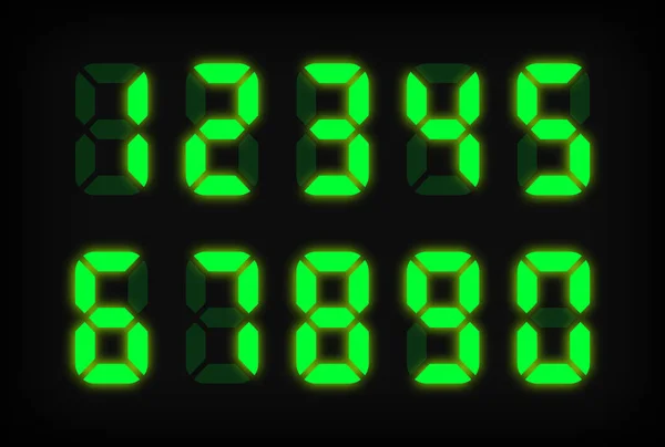 Groene Elektronische Nummers Zwarte Achtergrond Led Klok Digitaal Horloge Elektronische — Stockvector