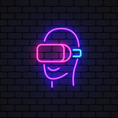 Sancak tasarımı için Vr neon simgesi. Vektör illüstrasyonu.