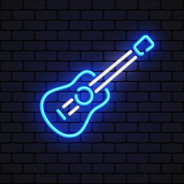 Açık arkaplanda düz stil gitar neonu. Vektör illüstrasyonu.