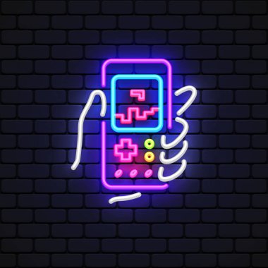 Oyun tasarımı için düz atari salonu neonu. Vektör illüstrasyonu.