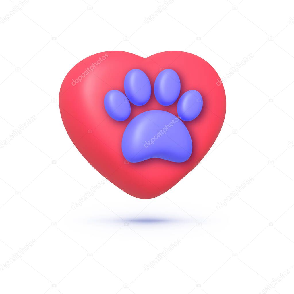 Pet love in 3d style on white background. Vector illustration.