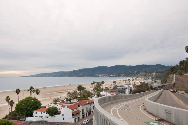 Santa Monica Körfezi Plaj Pasifik Sahil Otoyolu Los Angeles Kaliforniya — Stok fotoğraf