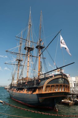 San Diego, Kaliforniya, ABD 16 Ağustos 2023. San Salvador, San Diego Denizcilik Müzesi 'ndeki yelkenli geminin kopyası.