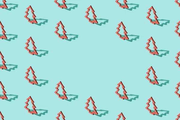Houten Rode Kerst Ornamenten Patroon Met Kopieerruimte Vakantie Blauwe Achtergrond — Stockfoto