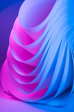 Magenta and blue abstract curvy shape against the colorful pink background. Iridescent futuristic template