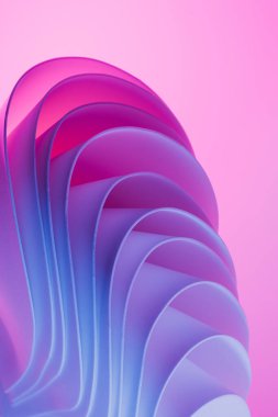 Neon abstract curvy shape against the colorful pink background. Iridescent futuristic template