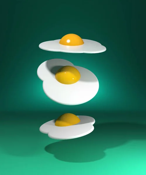 Fried Eggs Dropping Green Teal Background Easter Cooking Illustration 로열티 프리 스톡 이미지