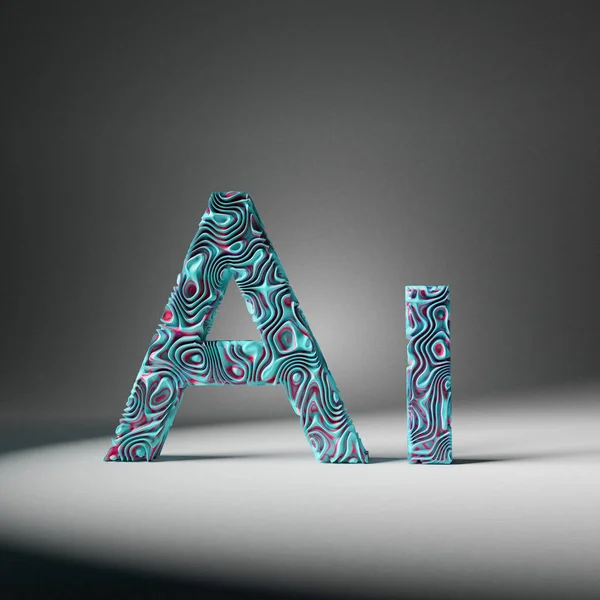 Letras Com Textura Cibernética Ondulada Inteligência Artificial Abstrata Renderização Imagem De Stock