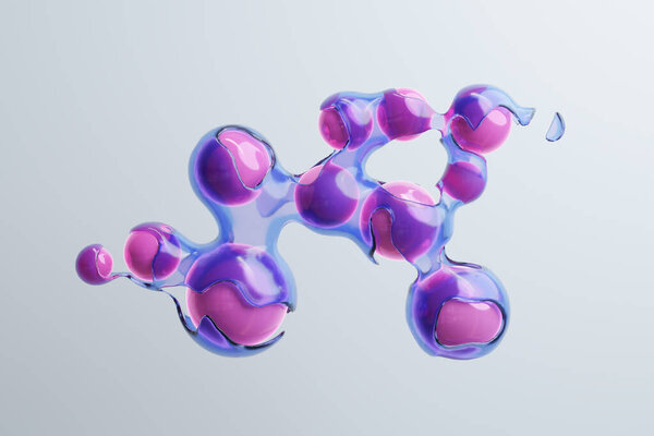 Shiny pink spheres surrounded with floating blue liquid. Sci Fi futuristic abstract background — Stock Image Shiny Pink Spheres Surrounded Floating Blue Liquid Sci Futuristic Abstract Royalty Free Stock Photos
