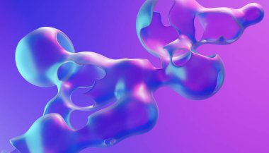 Neon abstract liquid shape with pink and teal hues. Futuristic cyberpunk 3D render background